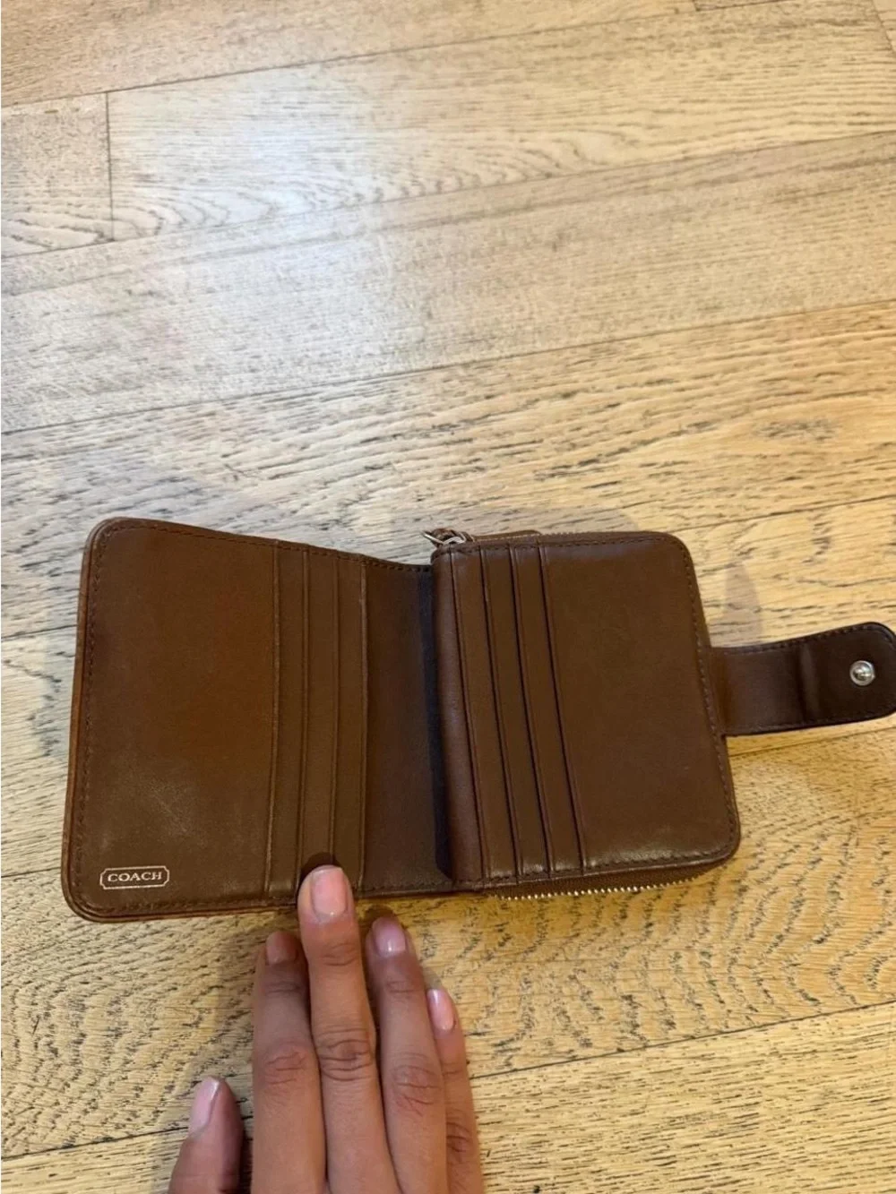 Coach Brown Signature Canvas Small Zip Wallet